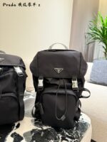 Prada Re-Nylon Backpack Recycled Nylon Leather Handle Multi-Pocket Versatile Design - Image 3