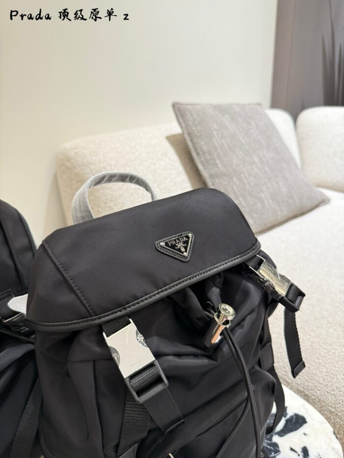Prada Re-Nylon Backpack Recycled Nylon Leather Handle Multi-Pocket Versatile Design - Image 5
