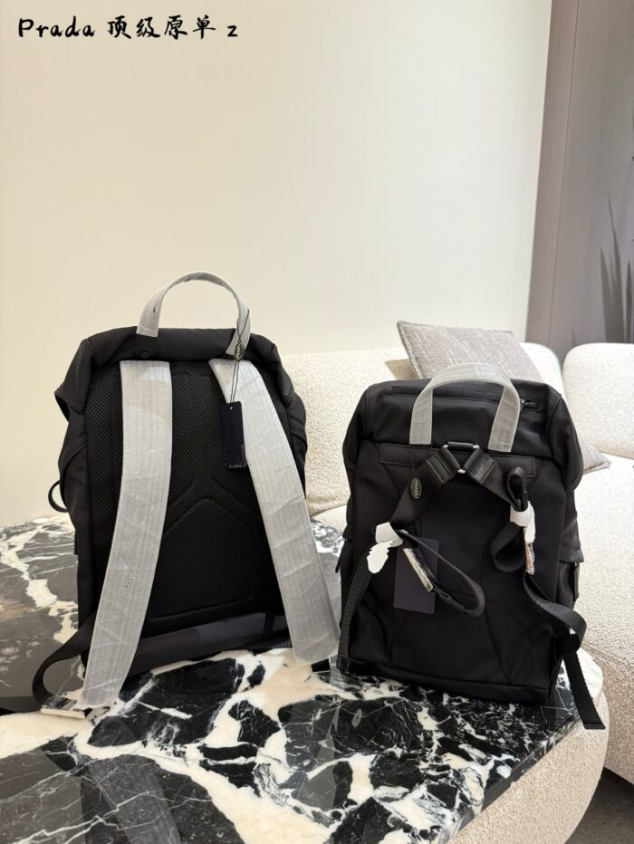 Prada Re-Nylon Backpack Recycled Nylon Leather Handle Multi-Pocket Versatile Design - Image 7