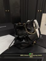 Chanel Shopping Bag Tote Black & Gold Quilted Leather Chunky Chain Straps Genuine Leather Vintage Design Generous Capacity - Image 5