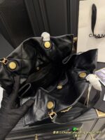 Chanel Shopping Bag Tote Black & Gold Quilted Leather Chunky Chain Straps Genuine Leather Vintage Design Generous Capacity - Image 9