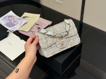 Chanel Cf Mini Chunky Chain Bag In Tweed Grey With Dual Straps (Handheld/Crossbody)