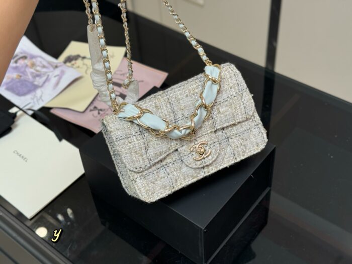 Chanel Cf Mini Chunky Chain Bag In Tweed Grey With Dual Straps (Handheld/Crossbody) - Image 5