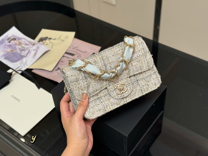 Chanel Cf Mini Chunky Chain Bag In Tweed Grey With Dual Straps (Handheld/Crossbody) - Image 6