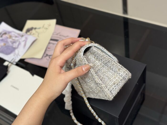 Chanel Cf Mini Chunky Chain Bag In Tweed Grey With Dual Straps (Handheld/Crossbody) - Image 7