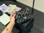 Chanel 25B Cf Mini Chunky Chain Tweed Grey Quilted Bag With Dual Straps For Hand Carry Or Crossbody