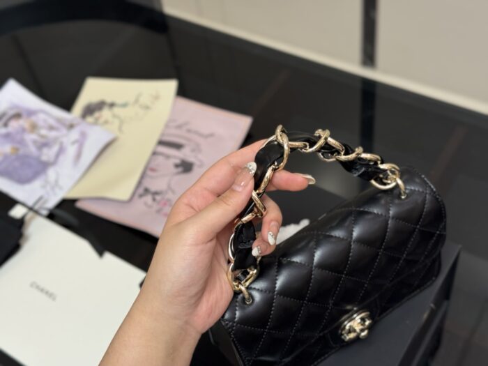 Chanel 25B Cf Mini Chunky Chain Tweed Grey Quilted Bag With Dual Straps For Hand Carry Or Crossbody - Image 3