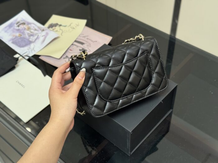Chanel 25B Cf Mini Chunky Chain Tweed Grey Quilted Bag With Dual Straps For Hand Carry Or Crossbody - Image 7