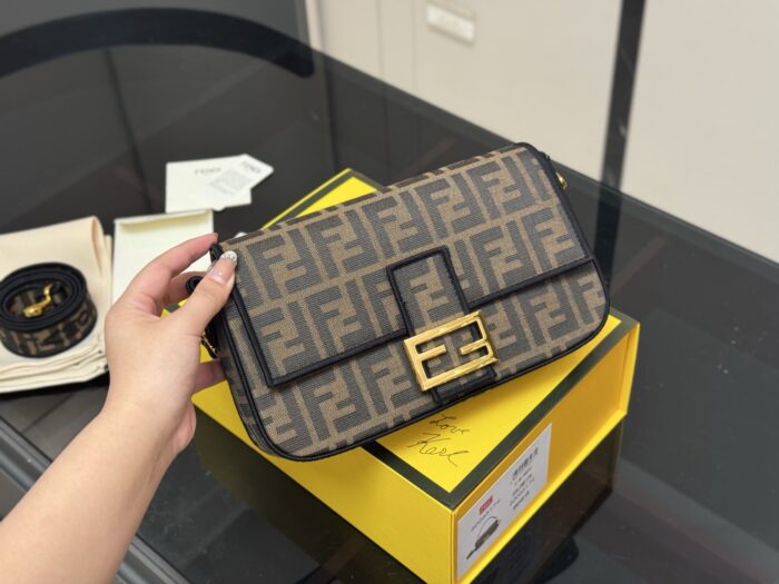 Fendi Baguette Shoulder/Crossbody Bag Effortlessly Street Style Ff Pattern Metal Buckle - Image 1