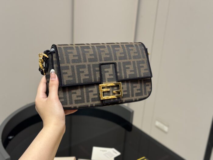 Fendi Baguette Shoulder/Crossbody Bag Effortlessly Street Style Ff Pattern Metal Buckle - Image 9