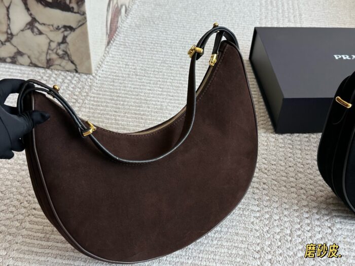 Prada Sling Bag - Satin Leather, Versatile And Durable Crescent Bag - Image 6