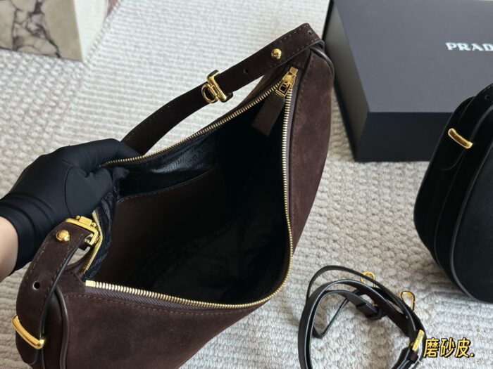 Prada Sling Bag - Satin Leather, Versatile And Durable Crescent Bag - Image 9