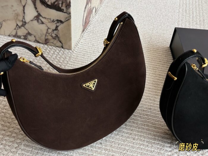 Prada Sling Bag - Satin Leather, Versatile And Durable Crescent Bag - Image 10