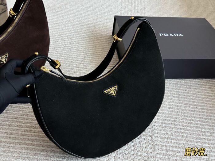 Prada Sling Bag - Satin Leather, Versatile And Durable Crescent Bag - Image 11