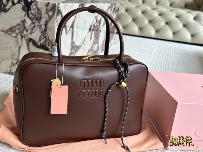 Miu Miu Bowling Bag/Briefcase Smooth Leather With Satin Lining Handheld Or Crossbody - Image 6