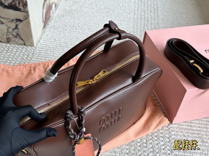 Miu Miu Bowling Bag/Briefcase Smooth Leather With Satin Lining Handheld Or Crossbody - Image 9