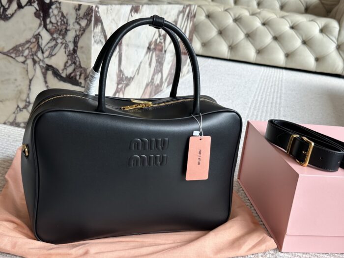 Miu Miu Bowling Bag/Briefcase Smooth, Supple Calfskin Cotton Satin Lining Can Be Carried By Hand Or Worn Crossbody - Image 1