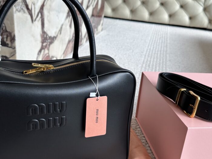 Miu Miu Bowling Bag/Briefcase Smooth, Supple Calfskin Cotton Satin Lining Can Be Carried By Hand Or Worn Crossbody - Image 2