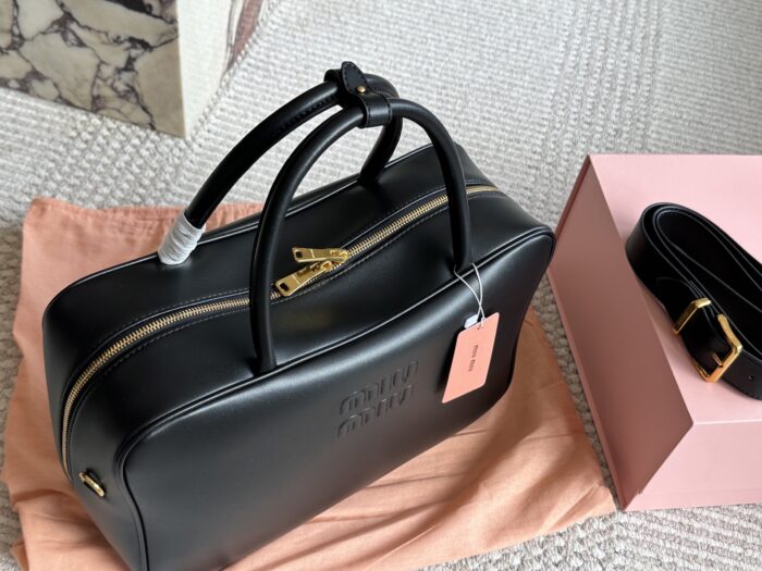 Miu Miu Bowling Bag/Briefcase Smooth, Supple Calfskin Cotton Satin Lining Can Be Carried By Hand Or Worn Crossbody - Image 3