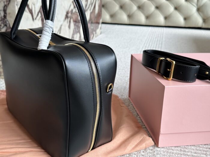 Miu Miu Bowling Bag/Briefcase Smooth, Supple Calfskin Cotton Satin Lining Can Be Carried By Hand Or Worn Crossbody - Image 4