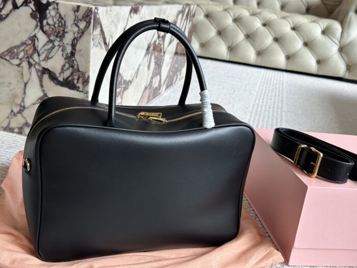 Miu Miu Bowling Bag/Briefcase Smooth, Supple Calfskin Cotton Satin Lining Can Be Carried By Hand Or Worn Crossbody - Image 5