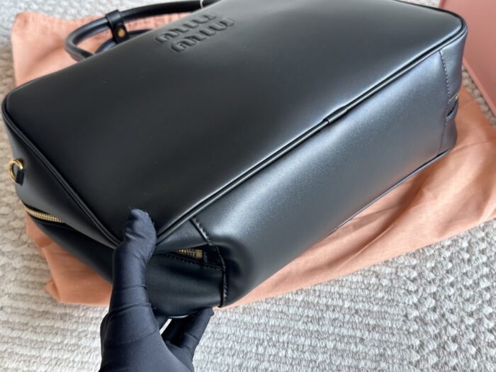 Miu Miu Bowling Bag/Briefcase Smooth, Supple Calfskin Cotton Satin Lining Can Be Carried By Hand Or Worn Crossbody - Image 6