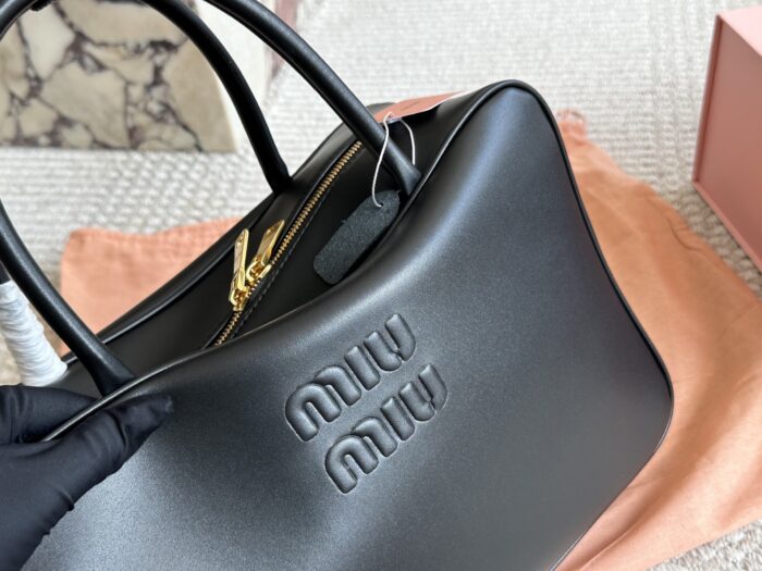 Miu Miu Bowling Bag/Briefcase Smooth, Supple Calfskin Cotton Satin Lining Can Be Carried By Hand Or Worn Crossbody - Image 7