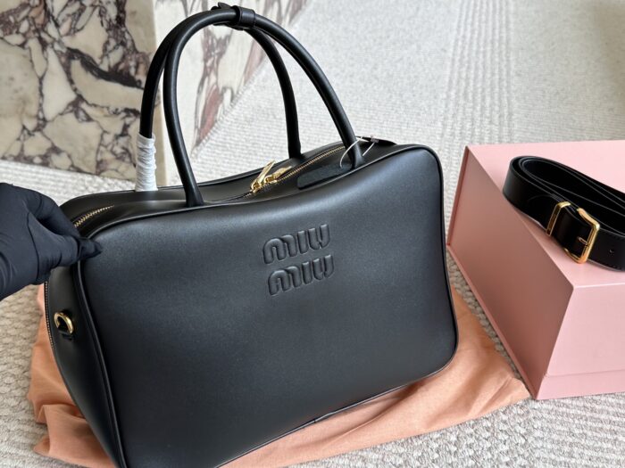 Miu Miu Bowling Bag/Briefcase Smooth, Supple Calfskin Cotton Satin Lining Can Be Carried By Hand Or Worn Crossbody - Image 8