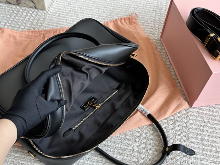 Miu Miu Bowling Bag/Briefcase Smooth, Supple Calfskin Cotton Satin Lining Can Be Carried By Hand Or Worn Crossbody - Image 9