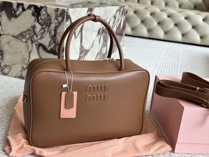 Miu Miu Bowling Bag Calfskin Leather With Satin Lining Handheld Or Crossbody Bag - Image 1
