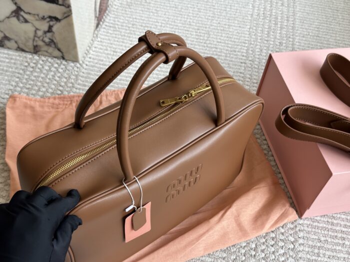 Miu Miu Bowling Bag Calfskin Leather With Satin Lining Handheld Or Crossbody Bag - Image 3