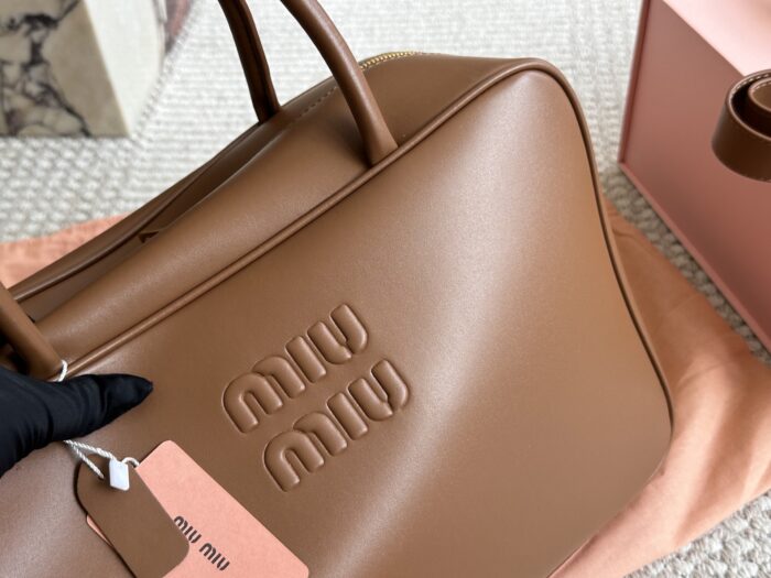 Miu Miu Bowling Bag Calfskin Leather With Satin Lining Handheld Or Crossbody Bag - Image 6