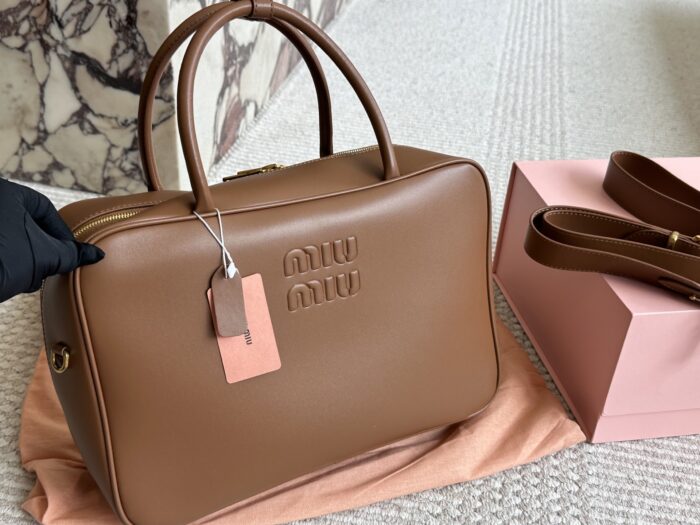 Miu Miu Bowling Bag Calfskin Leather With Satin Lining Handheld Or Crossbody Bag - Image 7