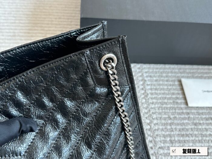 Yves Saint Laurent Niki Shopping Bag - Pure Black Logo, Magnetic Closure, Multi-Wear Commuter Bag - Image 2