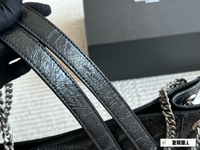 Yves Saint Laurent Niki Shopping Bag - Pure Black Logo, Magnetic Closure, Multi-Wear Commuter Bag - Image 8