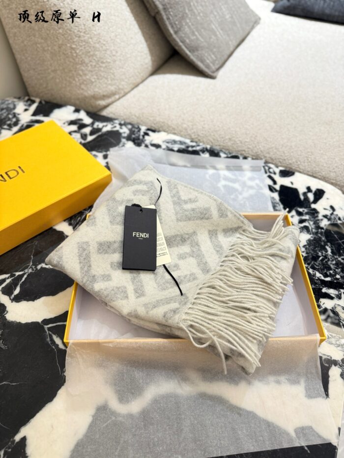 Fendi Soft-Coloured Cashmere Scarf: Plush, Elegant F-Letter Pattern Fringe Scarf - Image 1