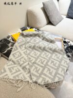 Fendi Soft-Coloured Cashmere Scarf: Plush, Elegant F-Letter Pattern Fringe Scarf - Image 6