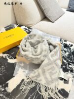 Fendi Soft-Coloured Cashmere Scarf: Plush, Elegant F-Letter Pattern Fringe Scarf - Image 8