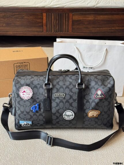 Coach Men'S Travel Bag - Signature C Monogram With Multiple Emblems - Scratch-Resistant And Durable