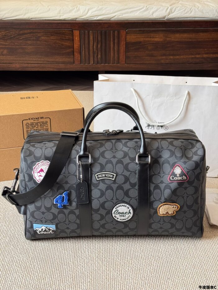 Coach Men'S Travel Bag - Signature C Monogram With Multiple Emblems - Scratch-Resistant And Durable - Image 3
