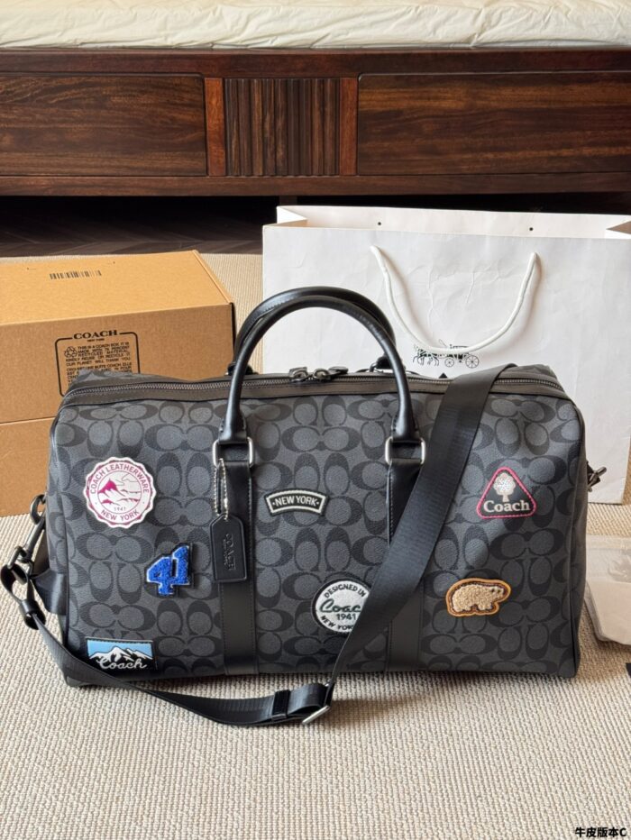 Coach Men'S Travel Bag - Signature C Monogram With Multiple Emblems - Scratch-Resistant And Durable - Image 4
