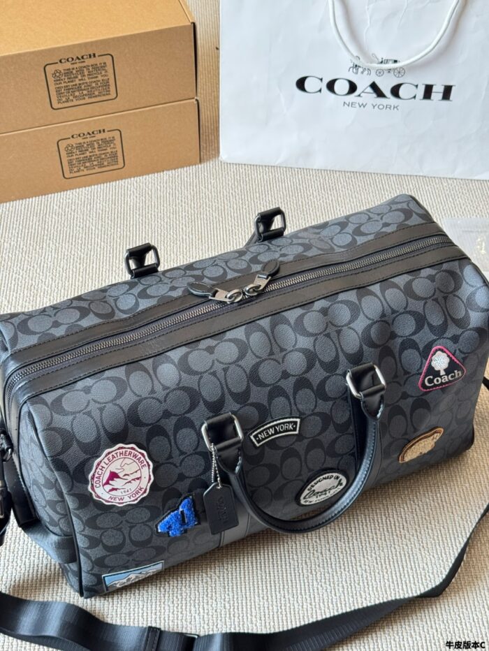 Coach Men'S Travel Bag - Signature C Monogram With Multiple Emblems - Scratch-Resistant And Durable - Image 7