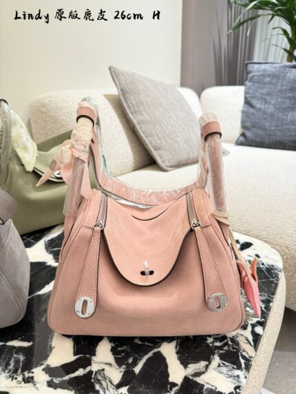 Hermes Lindy 26 3Q Cherry Blossom Pink Deer Skin Handbag - Princess-Style Effortless Charm