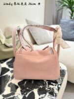 Hermes Lindy 26 3Q Cherry Blossom Pink Deer Skin Handbag - Princess-Style Effortless Charm - Image 5