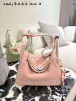 Hermes Lindy 26 3Q Cherry Blossom Pink Deer Skin Handbag - Princess-Style Effortless Charm - Image 8