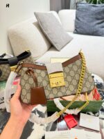 Gucci Padlock Mini Shoulder Bag Gg Supreme Canvas Padlock Clasp Adjustable Leather Chain Strap - Image 5