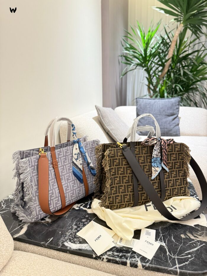 Fendi 25 Summer Denim Collection Denim And Leather Handbag - Image 9