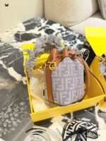 Fendi Fringe Collection Denim Blue Vintage Print Mini "Treasure" Bucket Bag - Can Be Handheld Or Crossbody, Versatile - Image 4