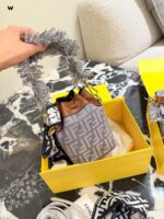 Fendi Fringe Collection Denim Blue Vintage Print Mini "Treasure" Bucket Bag - Can Be Handheld Or Crossbody, Versatile - Image 5