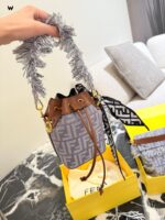 Fendi Fringe Collection Denim Blue Vintage Print Mini "Treasure" Bucket Bag - Can Be Handheld Or Crossbody, Versatile - Image 7